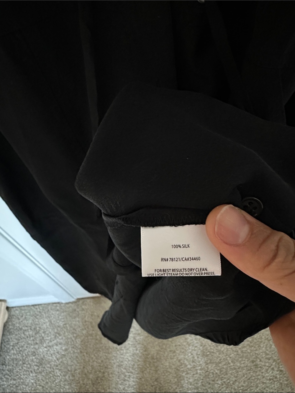 Eileen Fisher 100% Silk Black Long-Sleeve Drawstring Shirtdress - Picture 6 of 6